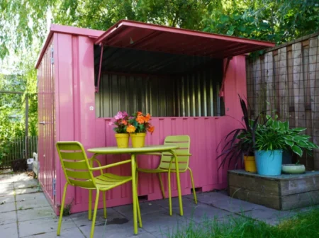 Container bar pliable 4 × 2 mètres Rose RAL 3014
