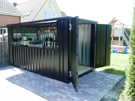Container bar pliable 4 × 2 mètres noir RAL 9005